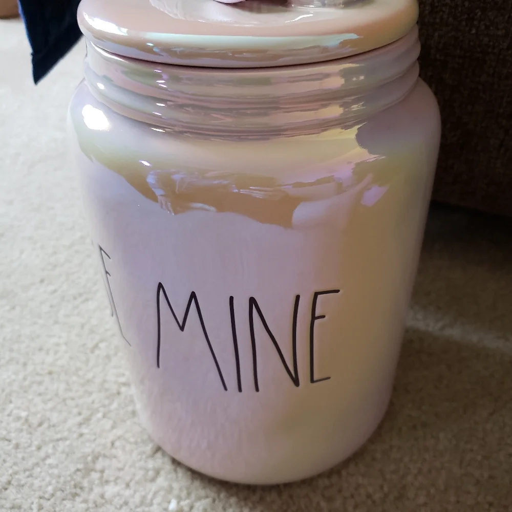 Rae Dunn Valentines canister BE MINE irridescent pink NEW
